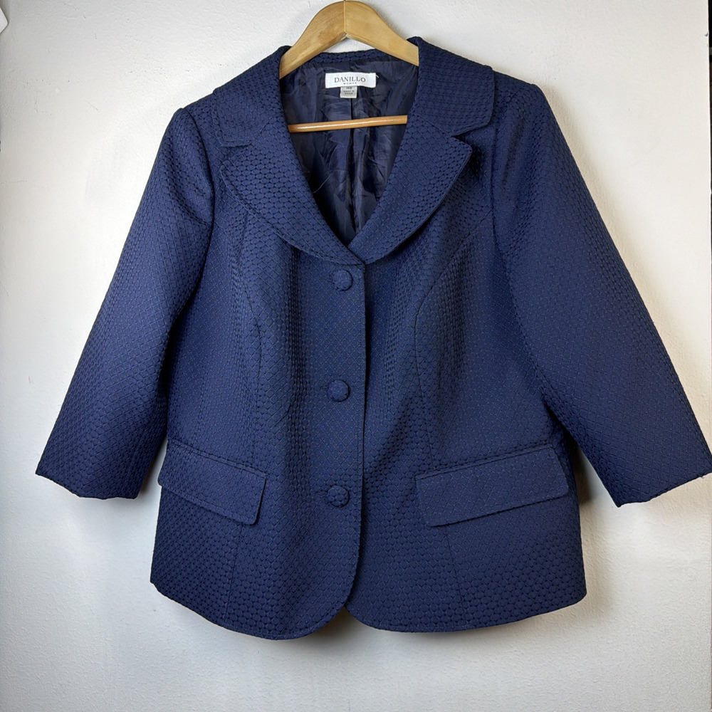 Women's Blazer career business jacket textured elegant 3/4 sleeve 14 W Large